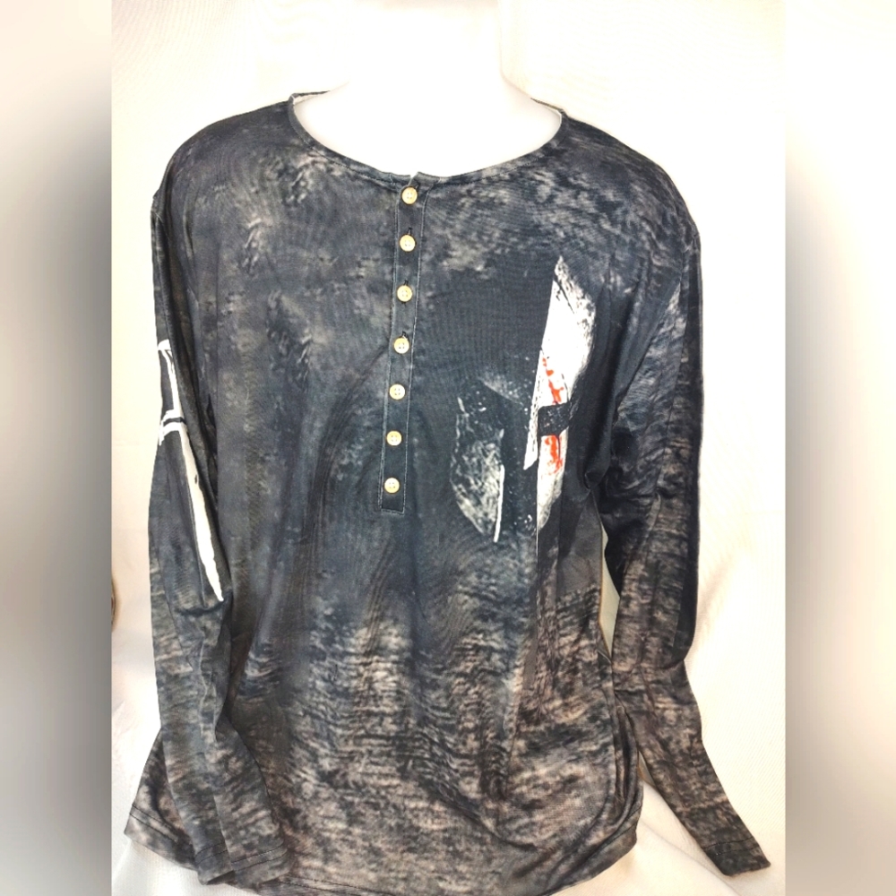 Men's Retro Distressed Button T-Shirt Casual Short Sleeve Slim Fit Top XL